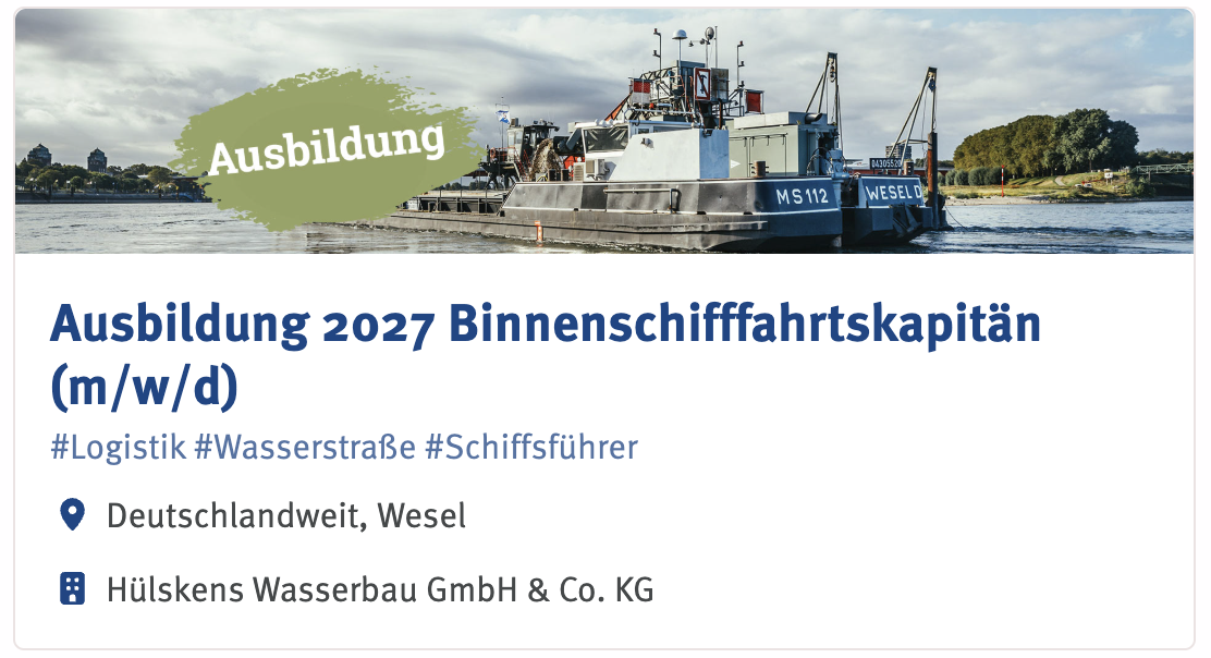Ausbildung Binnenschifffahrtskapitän Hülskens Wasserbau 2027